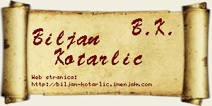 Biljan Kotarlić vizit kartica